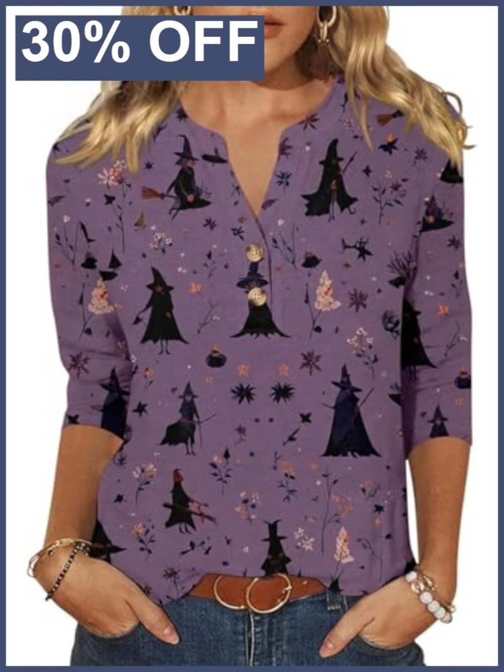 Women's V Neck 3/4 Sleeve T-Shirt Casual Tunic Blouse